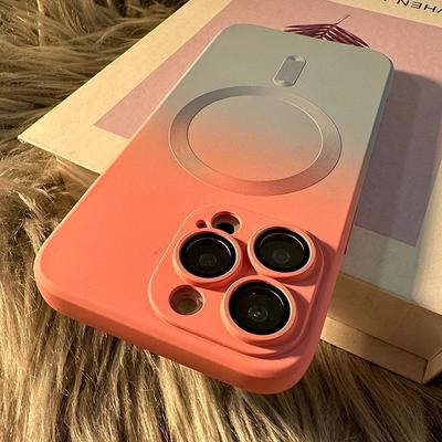Funda de lujo con carga inalámbrica Magsafe mate para iPhone 16, 15, 14, 13, 12, 11 Pro Max Plus, parachoques magnético suave, cubierta de color degradado