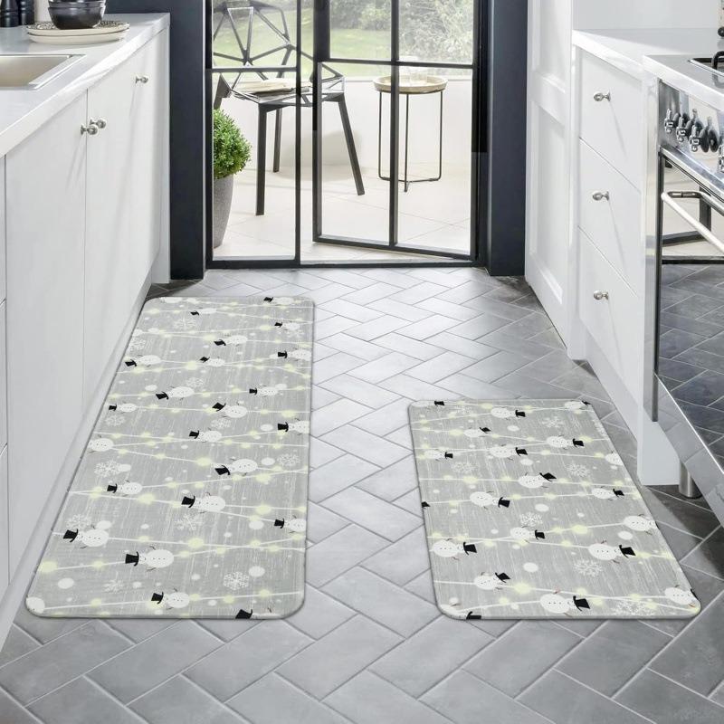 American Christmas Mat Holiday Decoration Mat Kitchen Non-slip Easy Care Crystal Velvet Mat