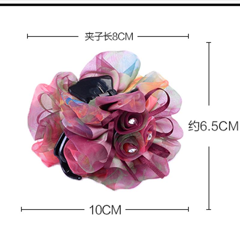 Women Fashion Satin Ribbon Silk Flower Crystal Hair Claw Decor Elastic Ponytail Holder Hair Band Accessories for Christmas