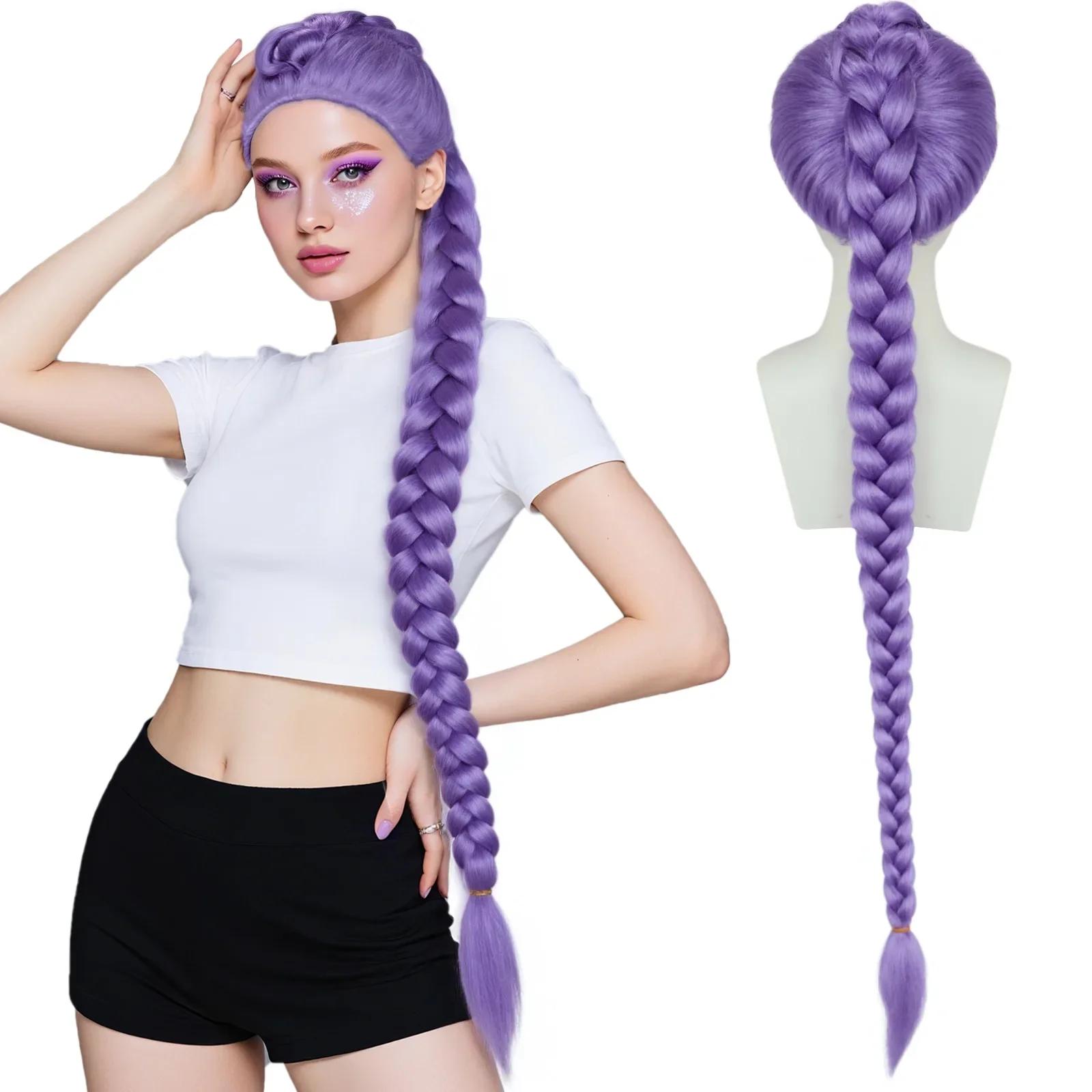 Synthetische Pruik Meisjesgroep Cosplay Pruik Halloween Vrouwen gemengde kleur Paarse Synthetische Vezel Pruik voor Vrouwen paars