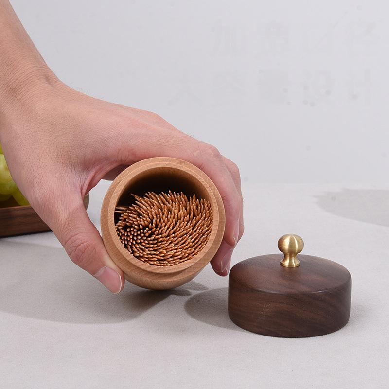 HeMu Solid Wood Toothpick Box for Home High-end Creative High-end Cotton Swab Box Convenient Toothpick Box
