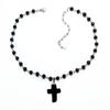Gothic Pearl Beaded Choker Cross Pendant Necklace Punk Crucifix Neckchain Religious Clavicle Chain Party Accessory
