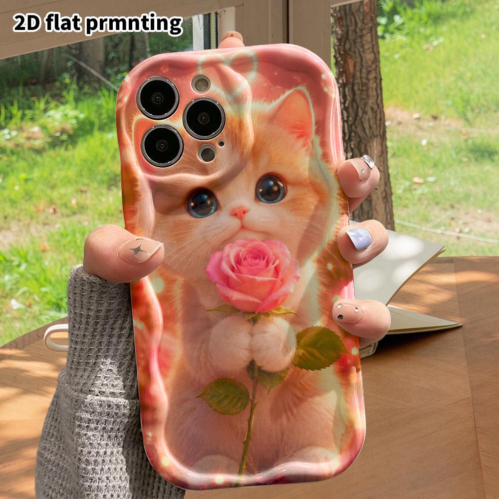 Phone Case: 2D Flat, Fits iPhone 18, 17, 16, 15, 14, 13, 12 Pro, Phone Decoration, Holding a Pink Rose, Perfect Gift for Christmas and Halloween