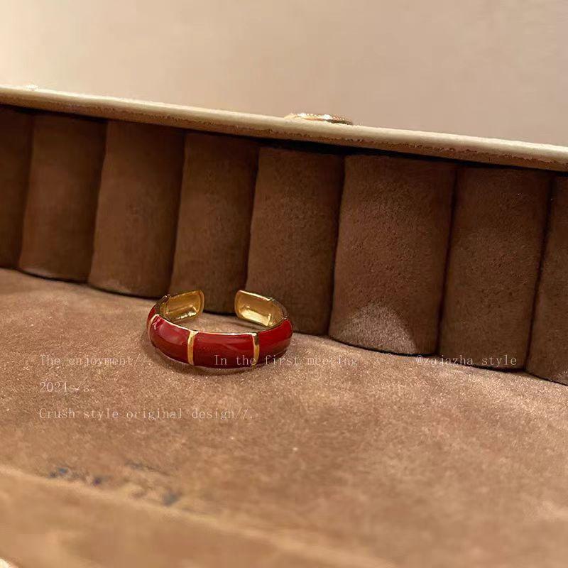 Ankola Red Love Drip Glaze Ring, Women'S Light Luxury Retro Index Finger Ring, High-End Feeling Stacked Ring