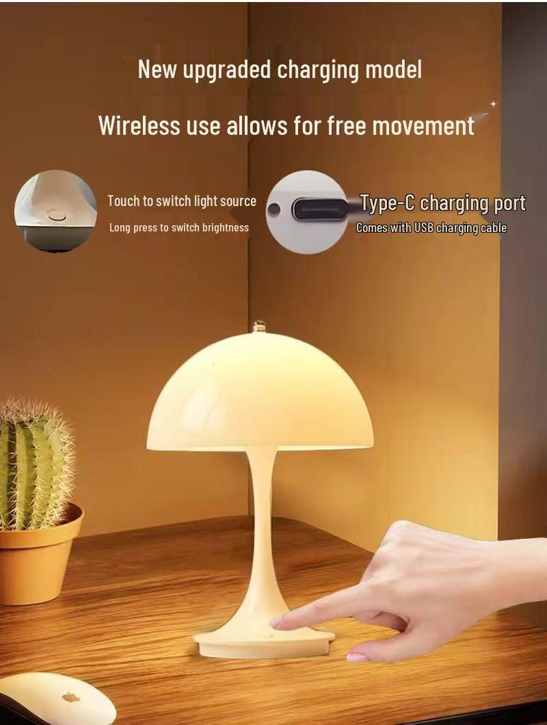 Slim Waist Mushroom Table Lamp: Dimmable, Eye-Protective Night Light for Bedroom and Living Room, European Style.