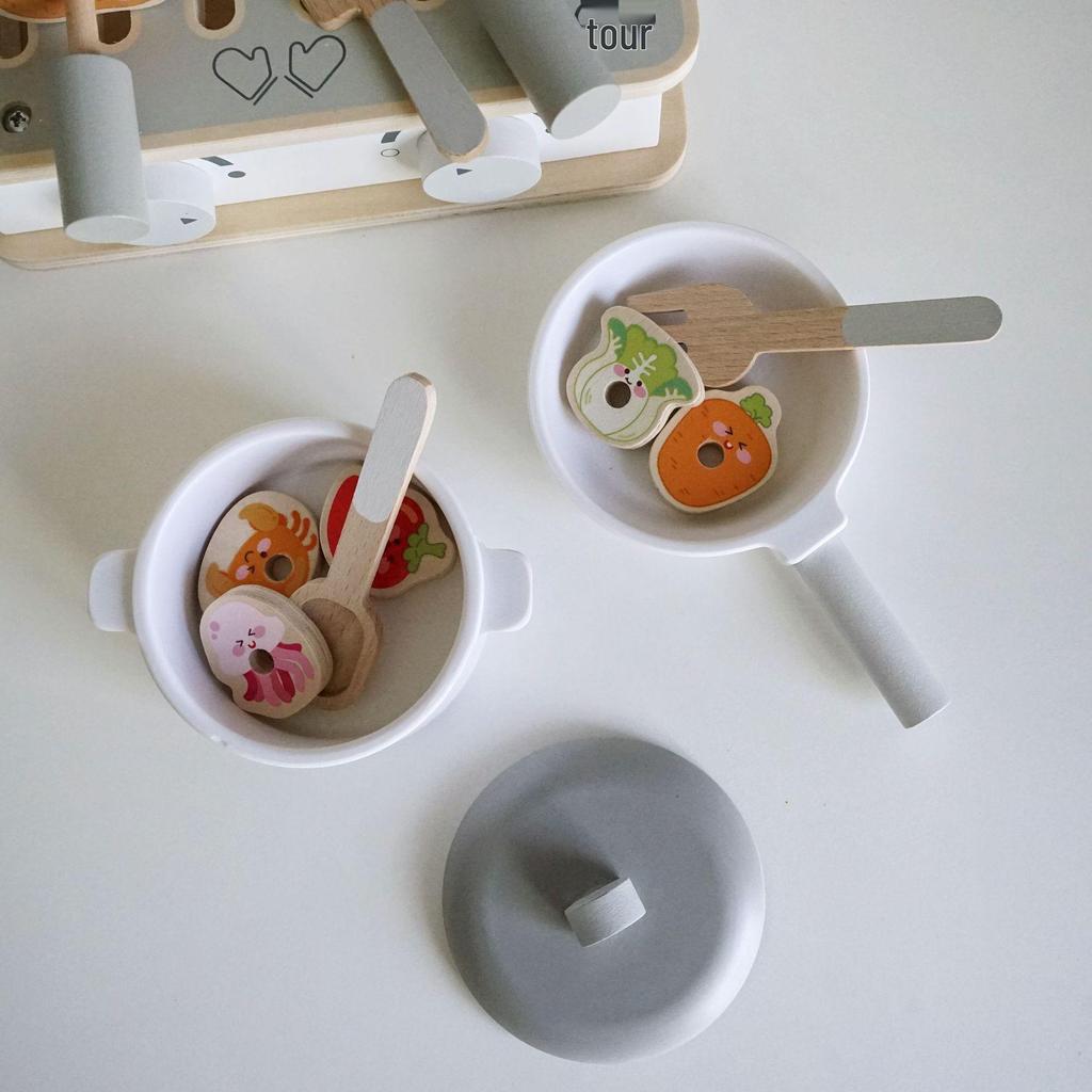 Nordic Style Mini Kitchen Playset: Portable Gas Stove & Simulation Tableware for Children