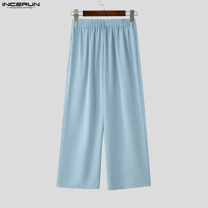 INCERUN Men Sets 3/4 Sleeve Mesh Sheer Layers Tops and Long Pants Casual Suits