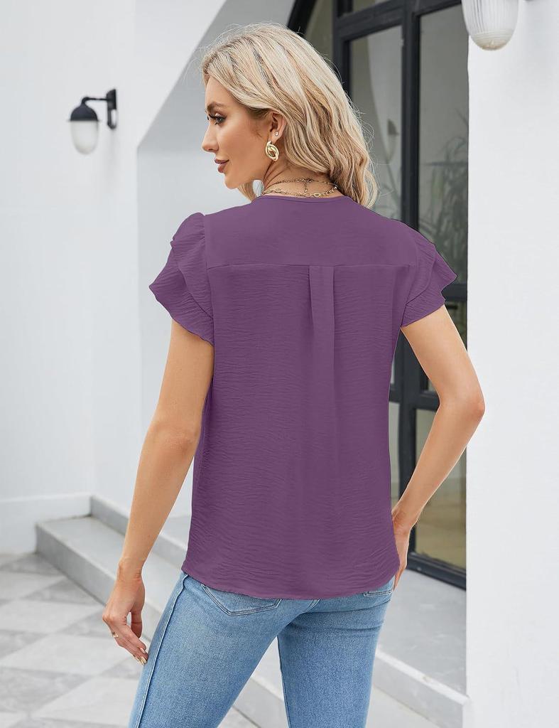 2025 Women's V-neck Polyester Short-sleeve T-shirt - 14 Colors, Casual Versatile Base Layer for Winter.