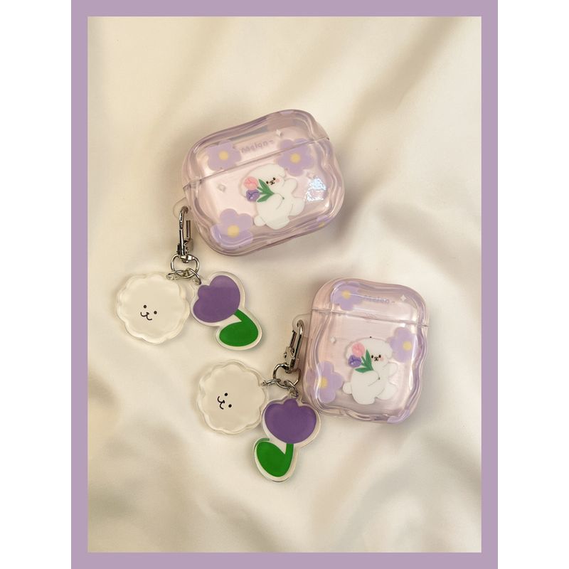 

Airpod3 Wireless Bluetooth Aipods2 Earphone Case 1 Generation Third Generation Pro for Apple 4 Second Generation Airpodpro 4 Generation 5 Generation AirPods Pro2 [Purple Tulip Puppy + Hanging]]