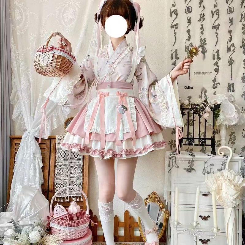 Summer Lolita Hanfu Maid Costume: Cross-Collar Dress & Han Element Short Skirt for Women