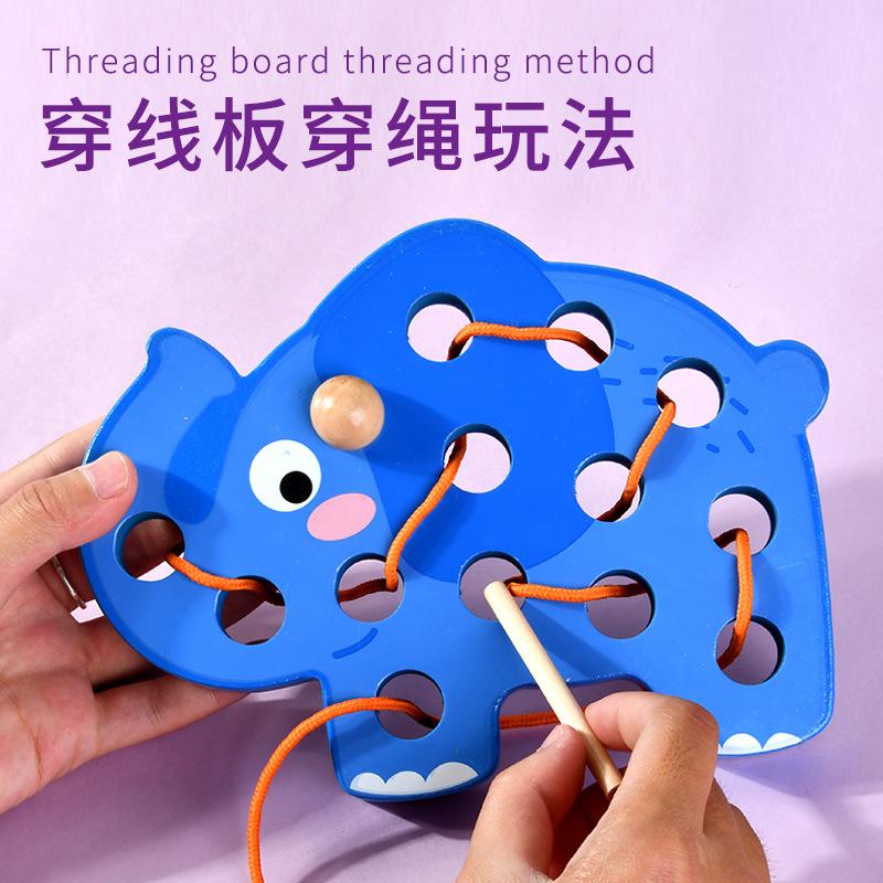Children'S Wooden Animal Rope Game Early Education Animal Fine Movement Threading Board Educational Toy