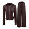 Women's Hooded Yoga Jacket & Wide-Leg Pants Sportswear Set