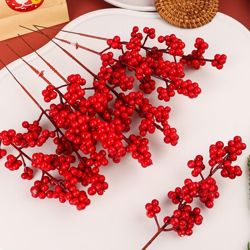 100/1PCS Christmas Artificial Berries Branch Red Holly Berry Stem Garland DIY Flowers Plant New Year Party Home Decor Ornaments