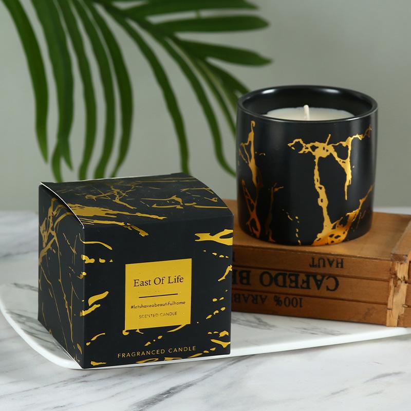 Керамическая чашка с мраморным узором, позолоченная, ароматерапевтическая свеча, сувенир для фестиваля, декор интерьера, отель, романтическая свеча Stone Stamping - English Pear Fresia