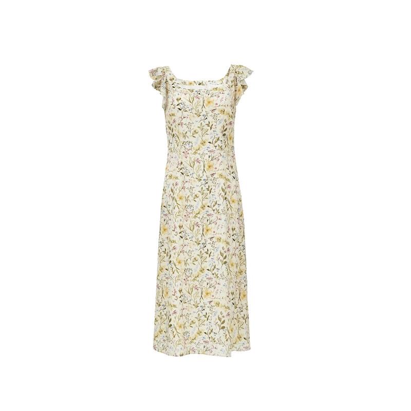 VEROMODA Ruffle Floral Print Waist-Cinched Maxi Dress