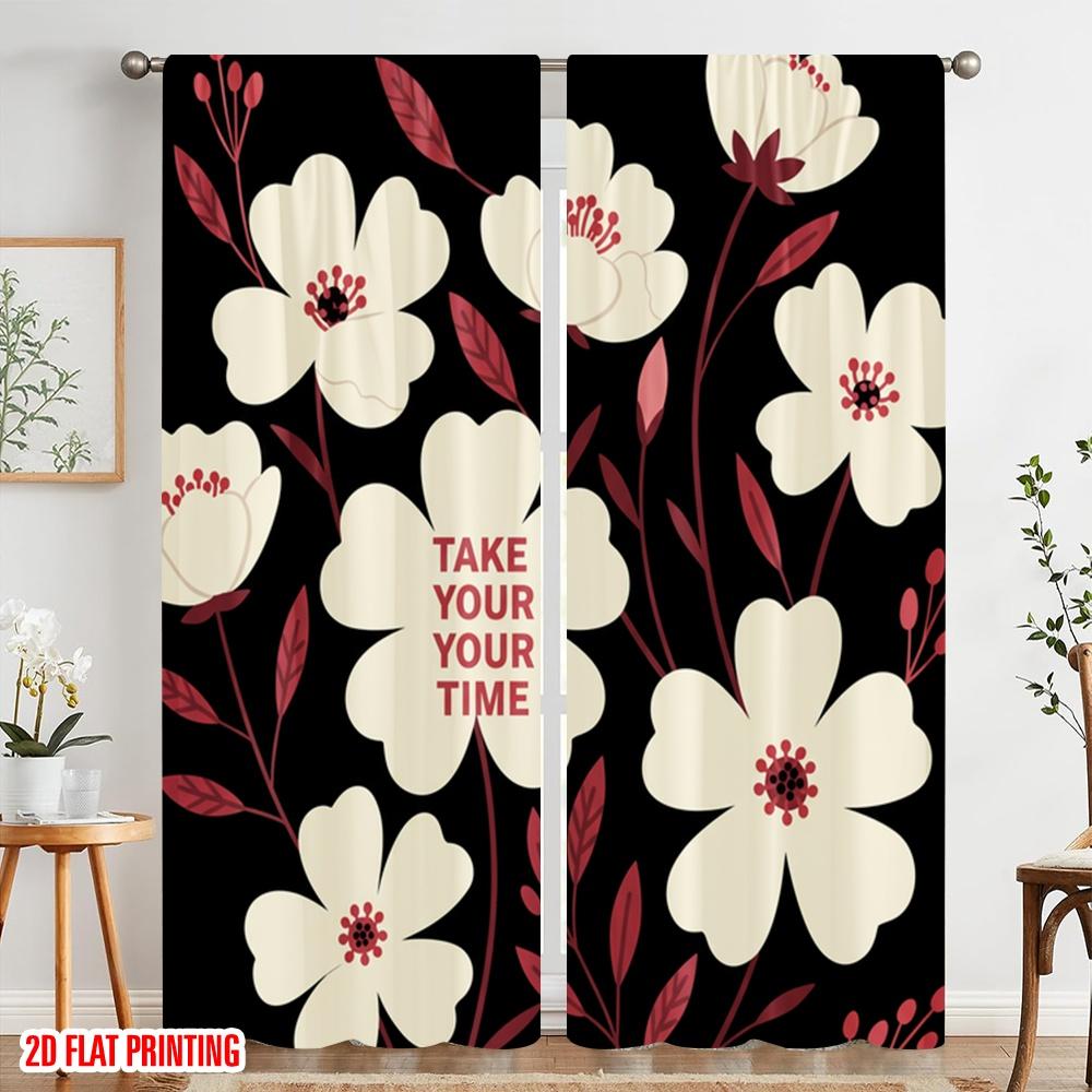 2pcs 2D flat printing Curtain Minimalist Floral Fabric Without Electricity Festive Curtains for Festive Portraits and Party
