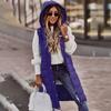 Womens Ladies Warm Plus Size Solid Color Hooded Single Breasted Medium Length Cotton Jacket Waistcoat Slim Cardigan Coat