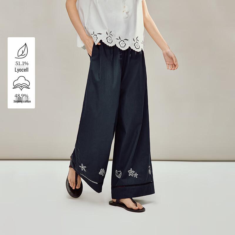INMAN Women s Nautical Embroidered Wide-Leg Pants L