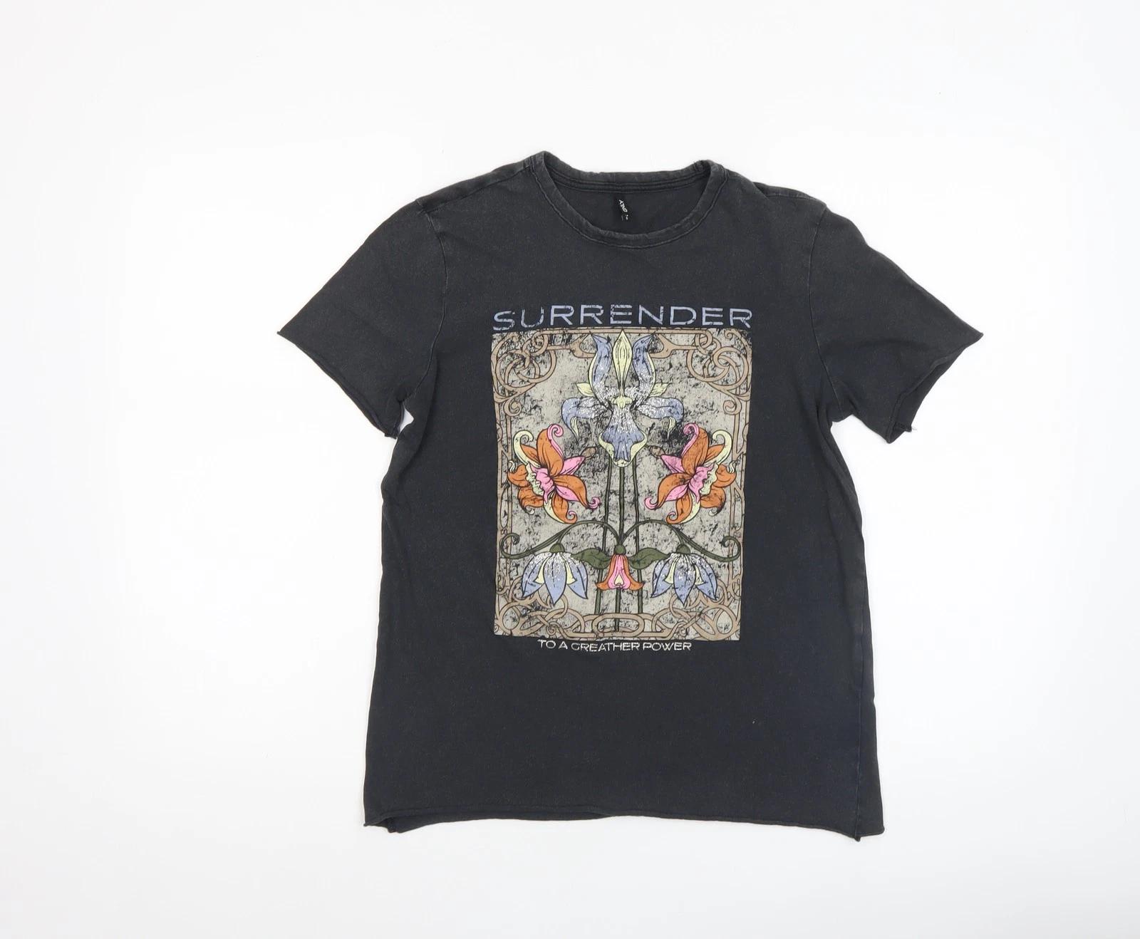 ONLY Women s Black Floral Graphic T-Shirt S Regular Fit Cotton 3XL