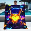 Glowing Bear Heart Butterfly Fleece Blanket Soft Flannel Throw Bedding Gift for Kids Teenagers Animal Lover Home Decoration Art