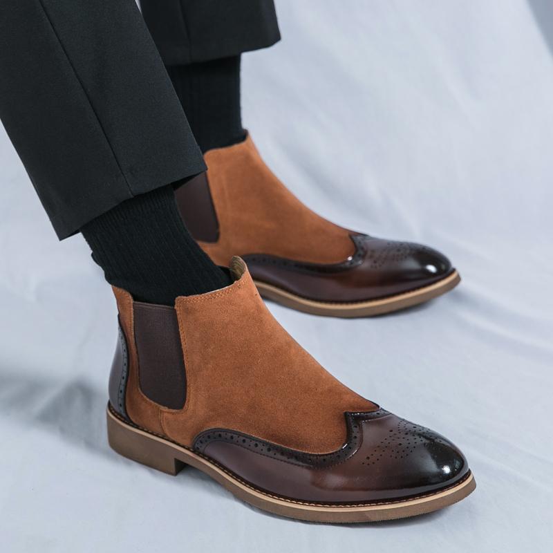Men’s High Chelsea Boots Dress Formal Retro Brown Ankle Boots Tuxedo Wedding Black Shoes Plus Size
