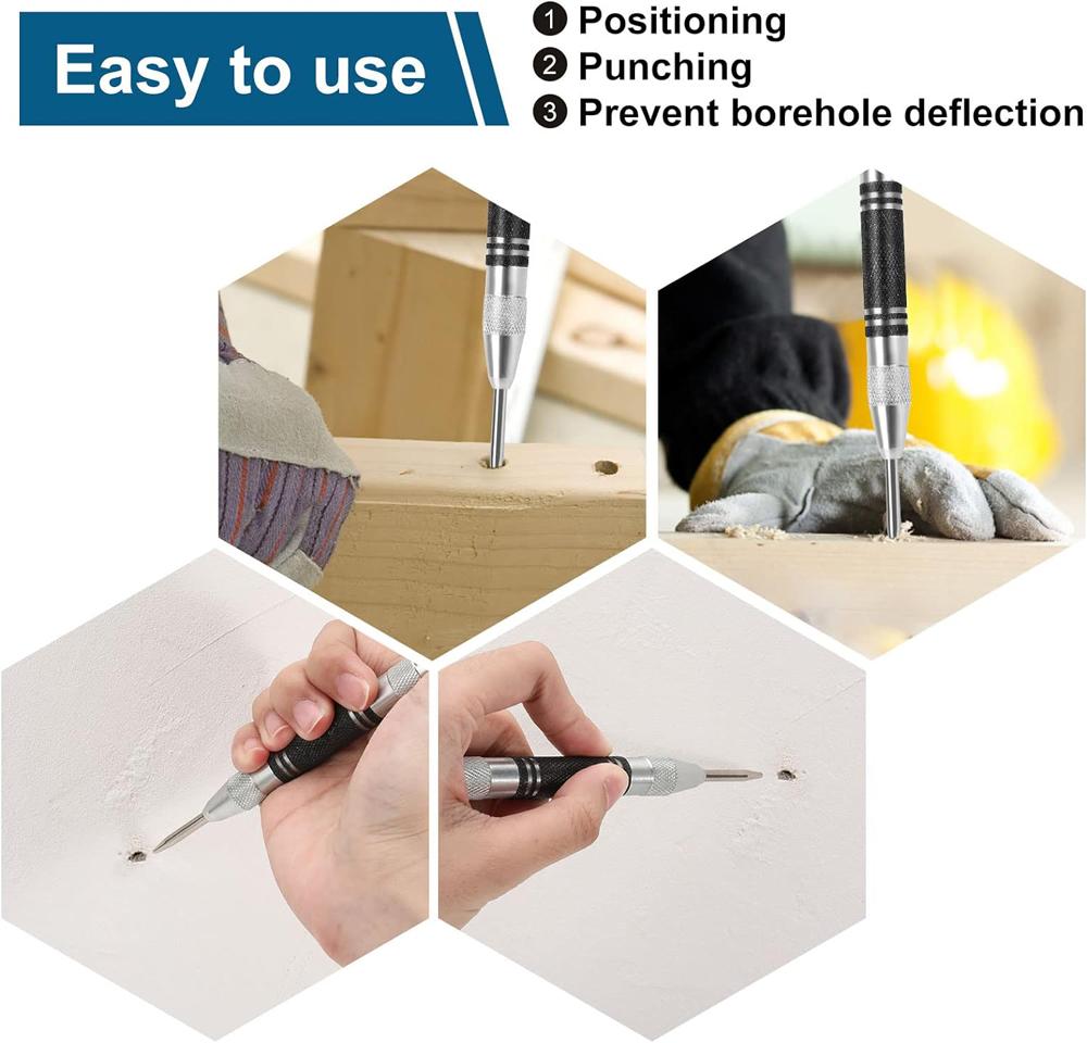 Automatischer Körner Allgemein Holzbearbeitung Metallbohrer Einstellbarer Federbelasteter Automatischer Körner Handwerkzeuge für Metall Glas Holz