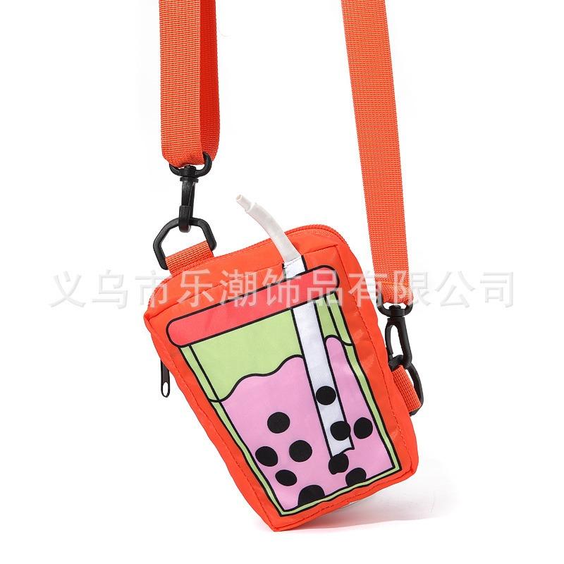New Dopamine Style Cute Bubble Tea Pattern Creative Canvas Change Bag Crossbody Mobile Phone Bag Small Backpack