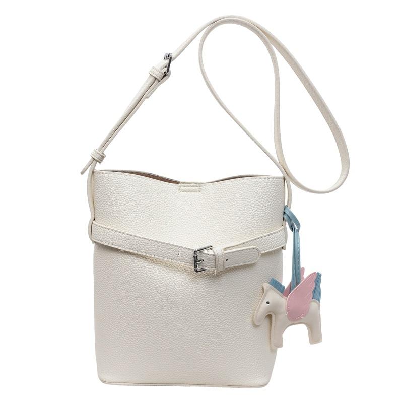 High-end fashion lychee pattern small bag women's new versatile commuter messenger bag shoulder bucket bag