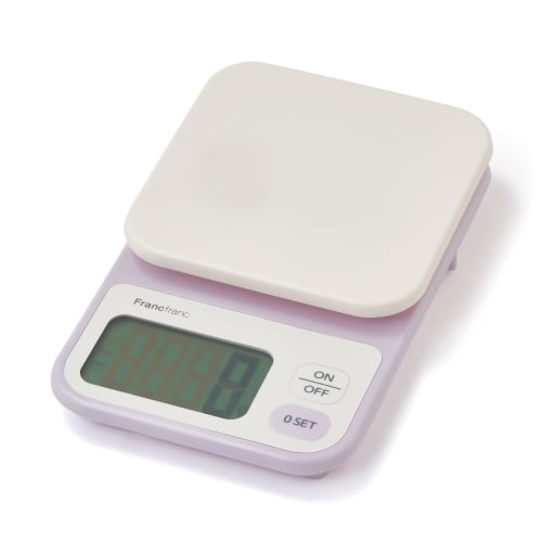 Francfranc Bicolor Digital Scale, 2kg, Purple x Ivory, Wall-Mountable with Hook Hole