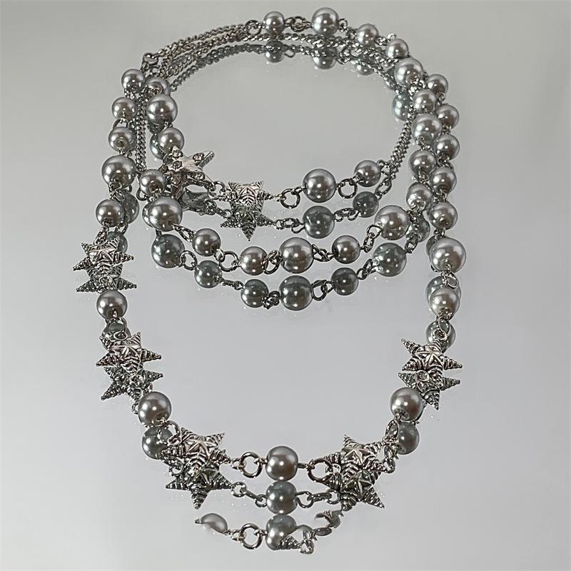 

Spice girls, усыпанные звездами, серый жемчуг, ожерелья, нишевое чувство дизайна, индивидуальность, милая и крутая цепочка на ключицу, легкая роскошь и высокий класс