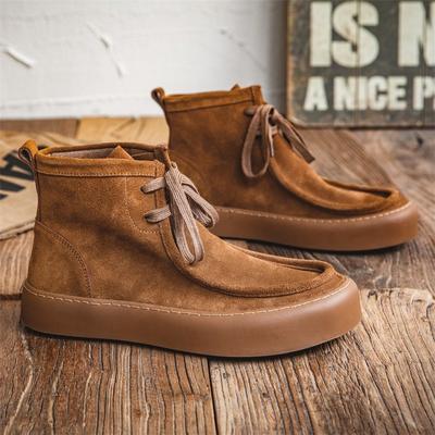 Suede Leather Martin Boots Men'S Workwear British Men'S Boots Plus Fleece Warm Cargo Boots