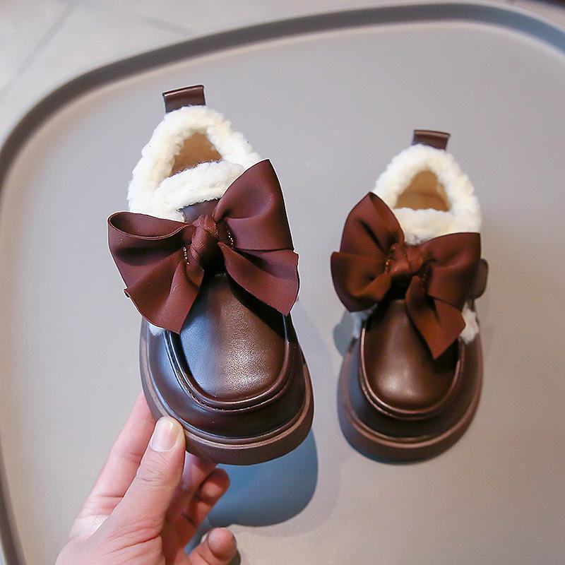 Girls Shoes Children Princess Small Leather Shoes 2025 Spring and Autumn New Winter Velvet Little Girl British Style Love Black