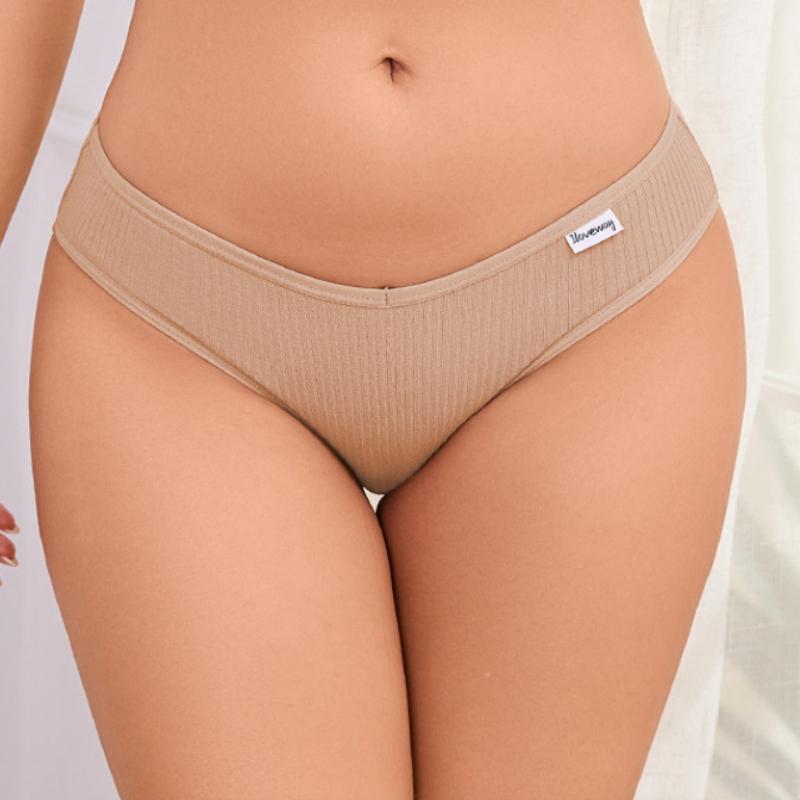 Women's Cotton Briefs Comfortable and Breathable Ribbed Hip-lifting Briefs Fashionable Cotton Underwear for Young Girls.