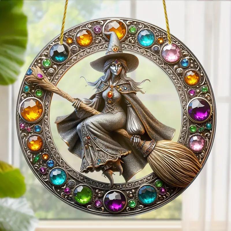 Enchanting Acrylic Magic Gem Witch Cartoon Character Decorative Pendant For Outdoor Use