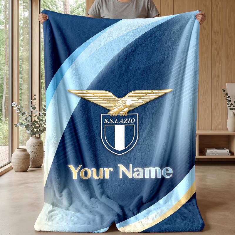 Custom Text Flannel Throw Blanket, Lightweight Cozy Bed Sofa BlanketLazio FC