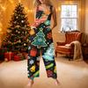Tuta da donna casual con stampa natalizia, vestibilità ampia, stile retrò, con bretelle