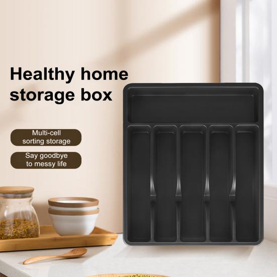 Bestikkskufforganisatorbrett 6 rom Plastoppbevaringsboks for kjøkkenredskaper Gafler Skjeer Kutter Solid BPA-fri Skilleholder