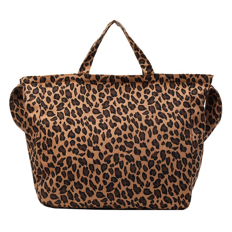 Niche Leopard Print Canvas Tote Bag Women's Bag Casual Large Capacity Fashion Handbag Korean Version Foreign Style Shoulder Messenger Bag