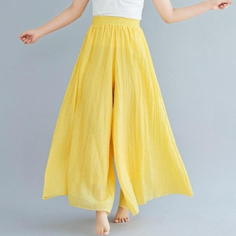 Solid Color Literary Cotton and Linen Wide-leg Pants Women's Trousers Are Thin in Spring and Summer, Loose Casual High-waisted Retro Big Swing Pants