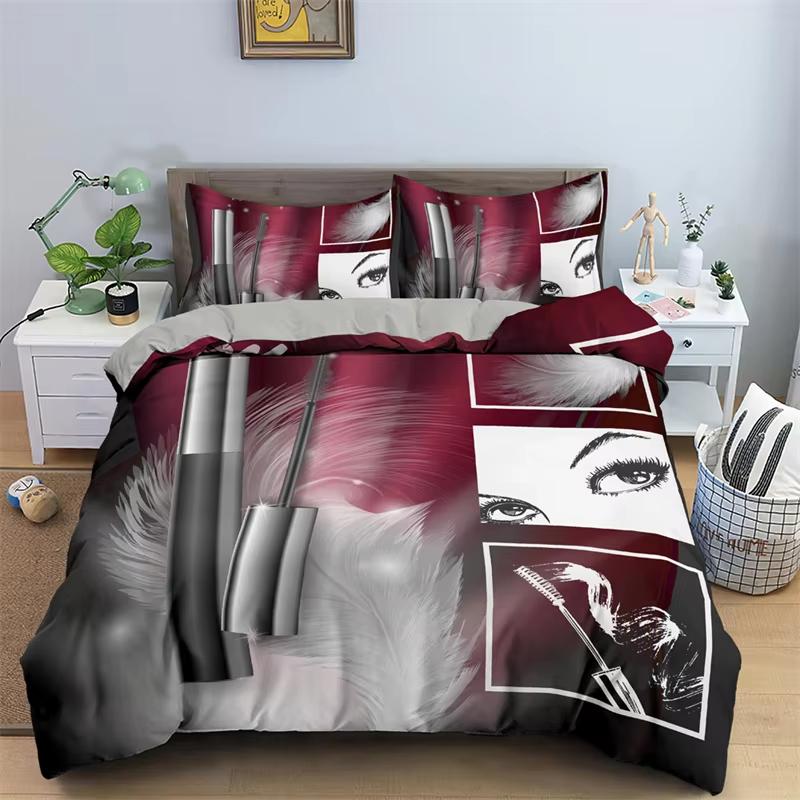 Fashion Princess Dress Perfume Lipstick Duvet Cover King Full Women Cosmetic And Makeup Theme Bedding Set Microfiber Quilt Cover