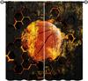 Rustic Basketball Curtain Vintage Texture Traditional Sport Print Window Curtains Kids Boys Teens With Rod Pocket Polyester