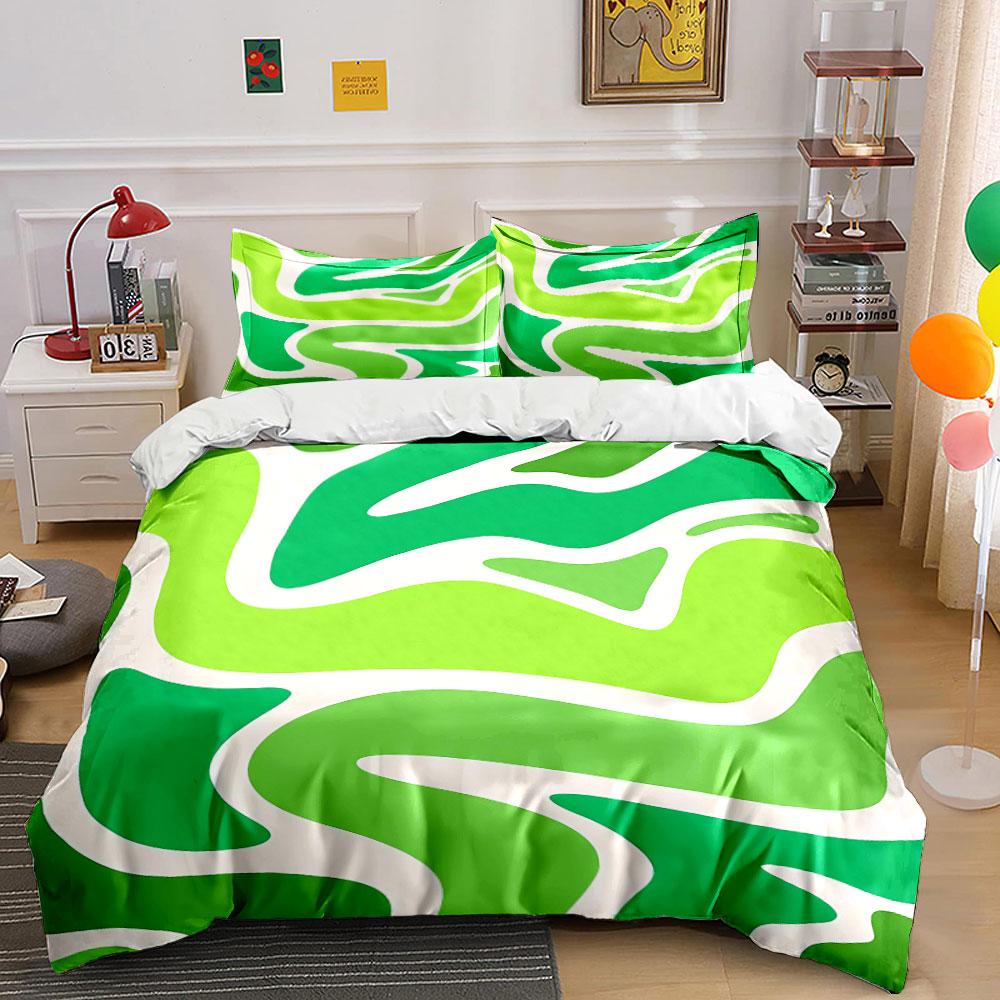 Green Abstract Wave Bedding Set Bedding Duvet Cover Set Duvet Cover Pillowcases (1 * Duvet Cover 2 * Pillowcases, Without Duvet Insert)