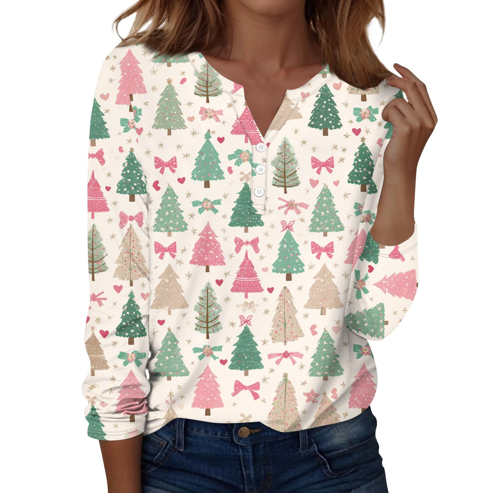 

Женская мода Повседневная футболка с V-образным вырезом, длинными рукавами и декоративными пуговицами M