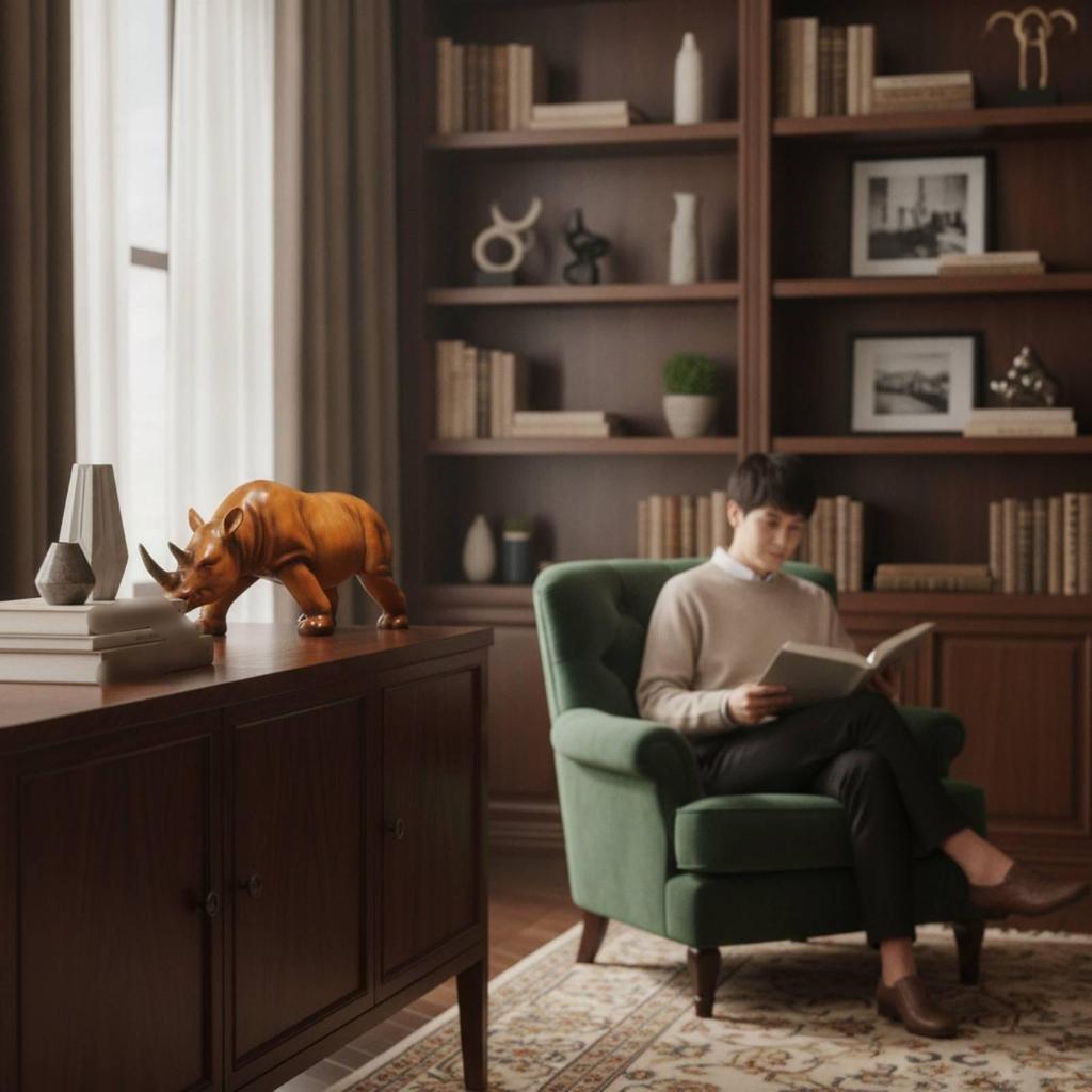 Rhinoceros Figurine Resin Rhino Modern for Office Desk, Display Cabinet