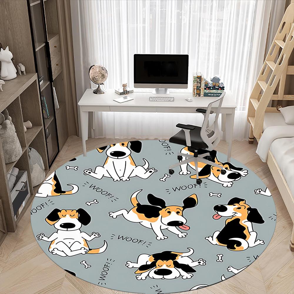 1PC Dogs Woof Office Round Area Rug, Mat Suitable For Office, Under Office Chairs Bedroom Living Room Home Decor, Room Deco
