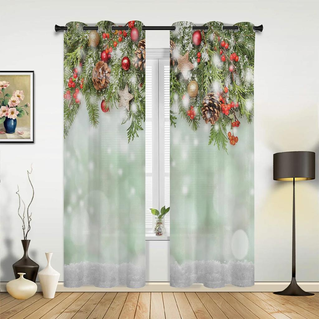 Christmas Tree Lights Christmas Theme Hall Curtains For Living Room Kitchen Boy Girl Bedroom Long Window Curtain Home Decor