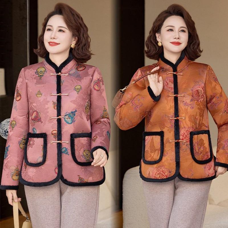 Middle-aged women's autumn and winter flower padded jacket the elderly mother's jacket middle-aged and elderly women's clothing to keep warm