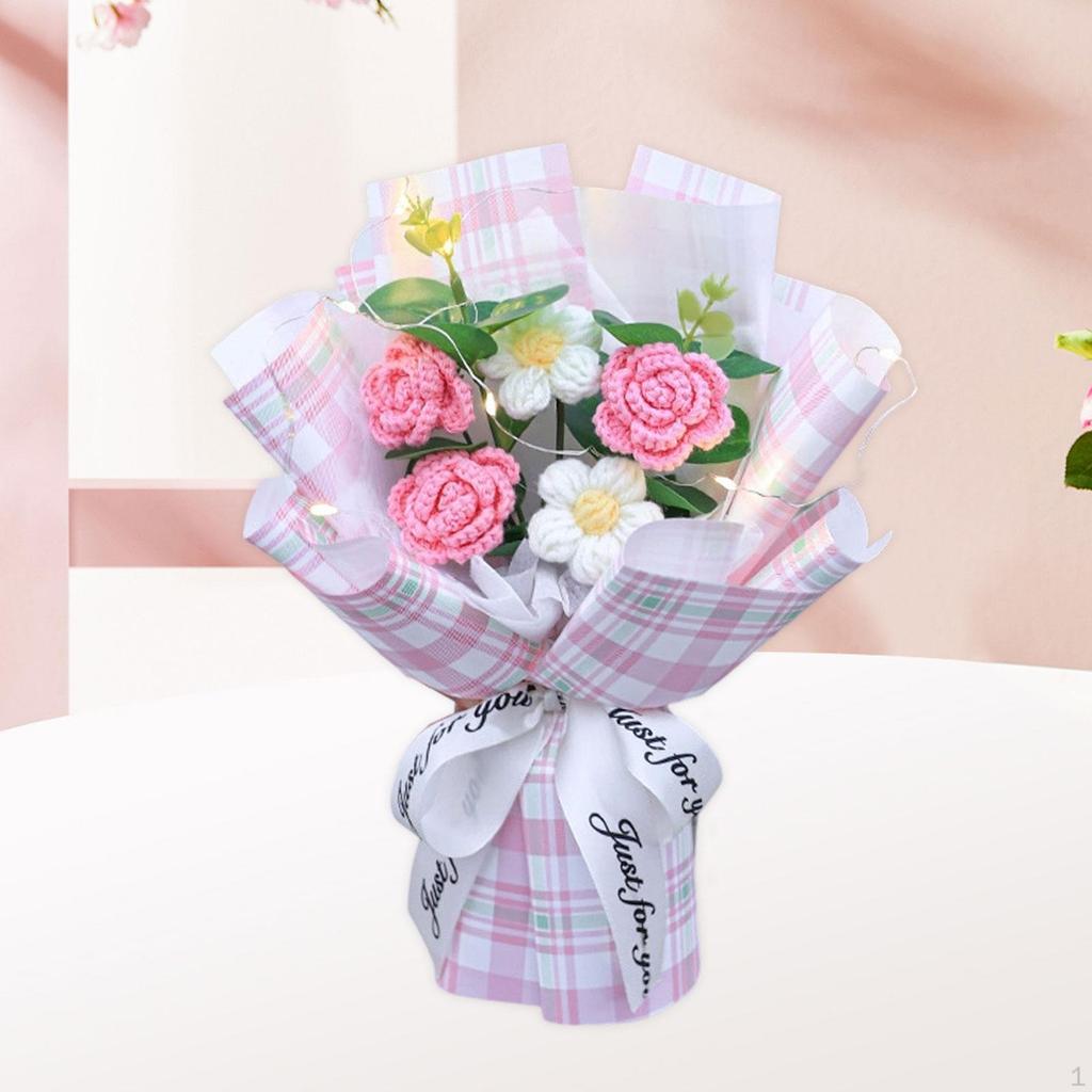 Crochet Flowers Bouquet Decorative Knitted Home Decor for Moms Friends Graduation