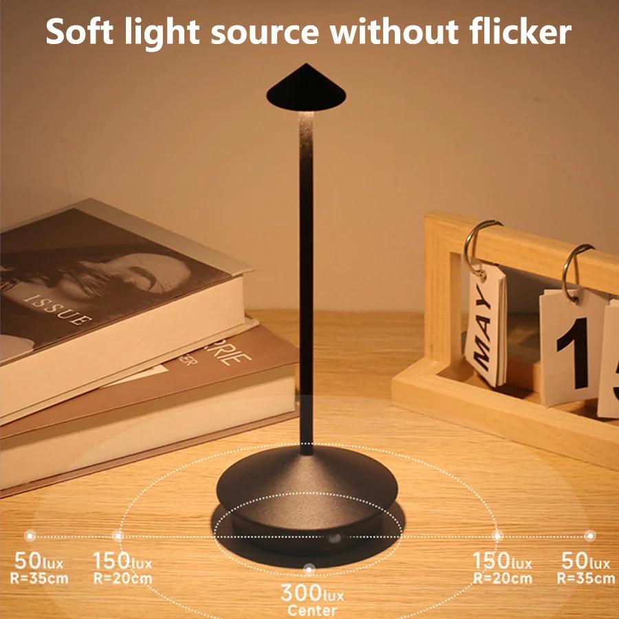 Cordless Table Lamp Touch Sensor Rechargeable Desktop Night Light LED Reading Lamp for Restaurant Hotel Bar Bedroom Decor Light