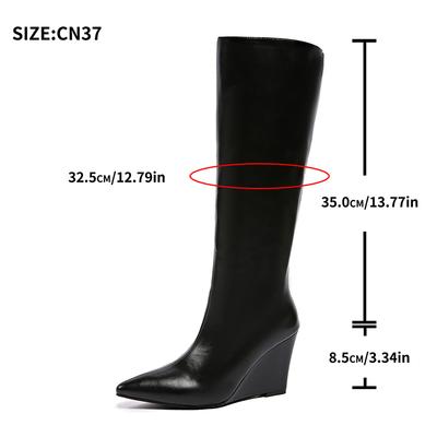 Sexy Super High Heel Schwarze Lange Chelsea Boots Damen 2025 Neu Spitz Zehen Keilabsatz Kniehohe Stiefel Designerschuhe Herbst Winter